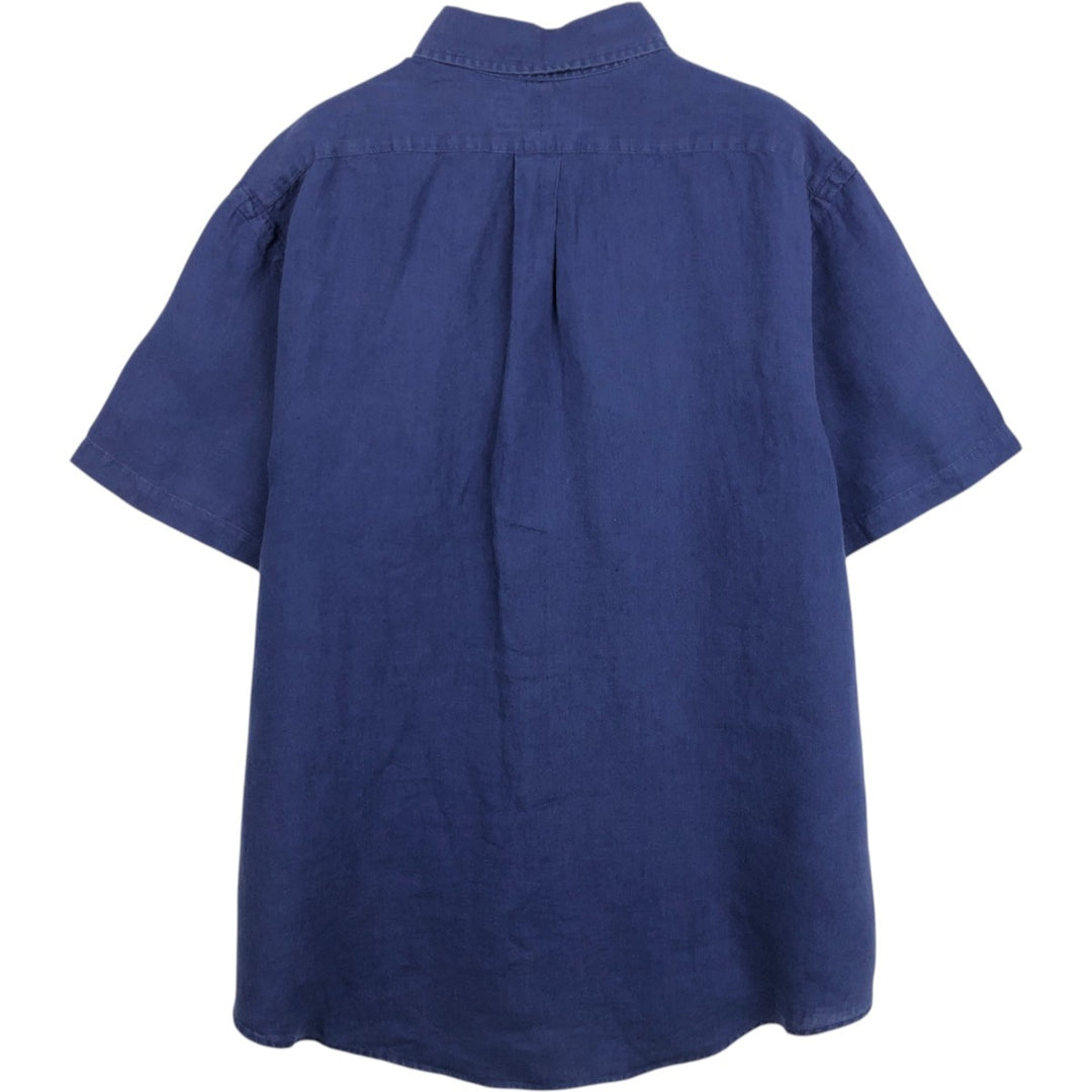 Ralph Lauren short sleeve linen button down shirt, men's size XL linen navy blue type Vintage Second Hand