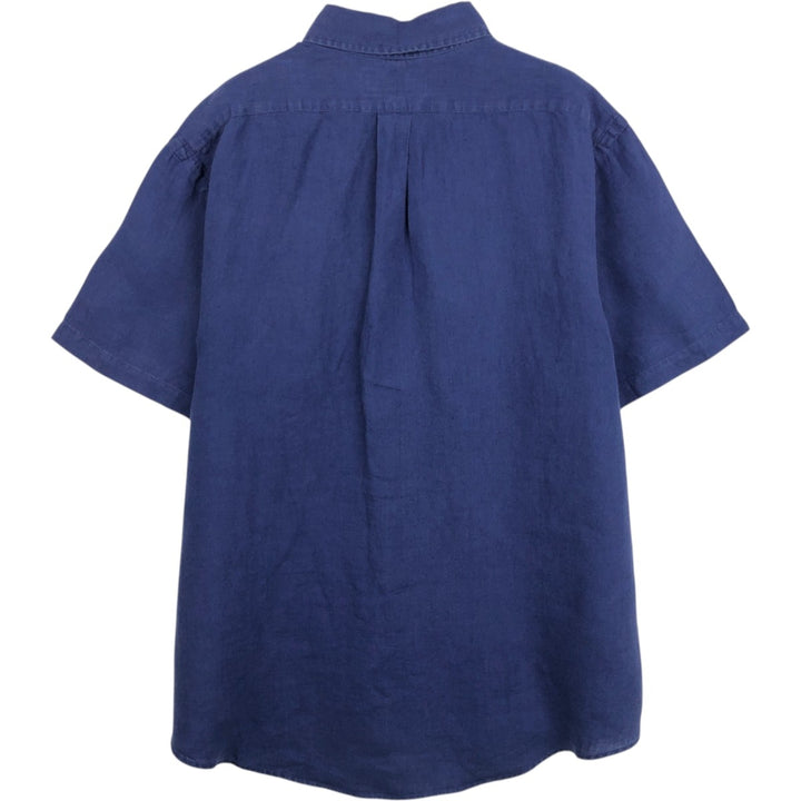 Ralph Lauren short sleeve linen button down shirt, men's size XL linen navy blue type Vintage Second Hand
