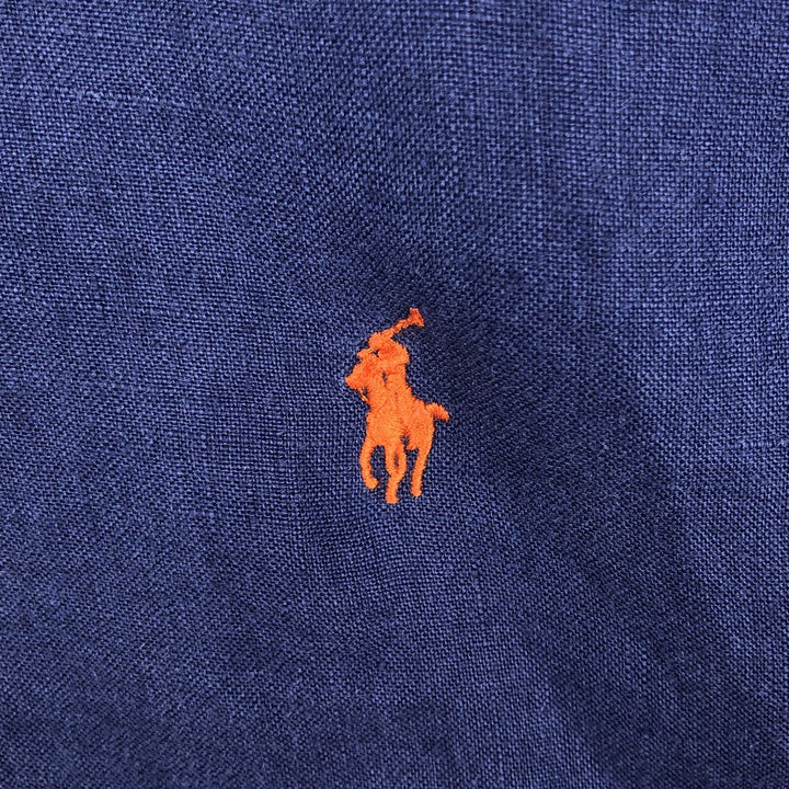 Ralph Lauren short sleeve linen button down shirt, men's size XL linen navy blue type Vintage Second Hand
