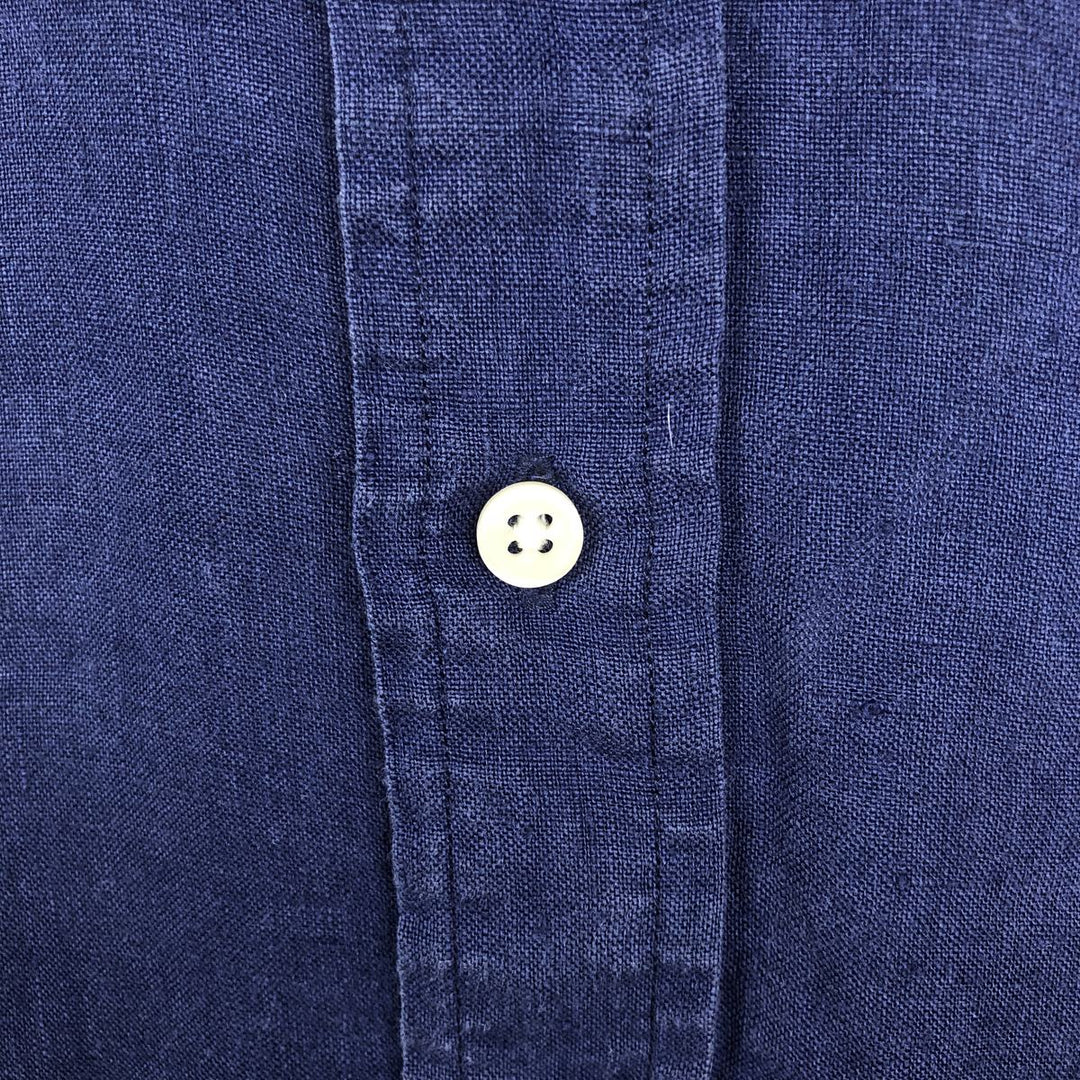 Ralph Lauren short sleeve linen button down shirt, men's size XL linen navy blue type Vintage Second Hand