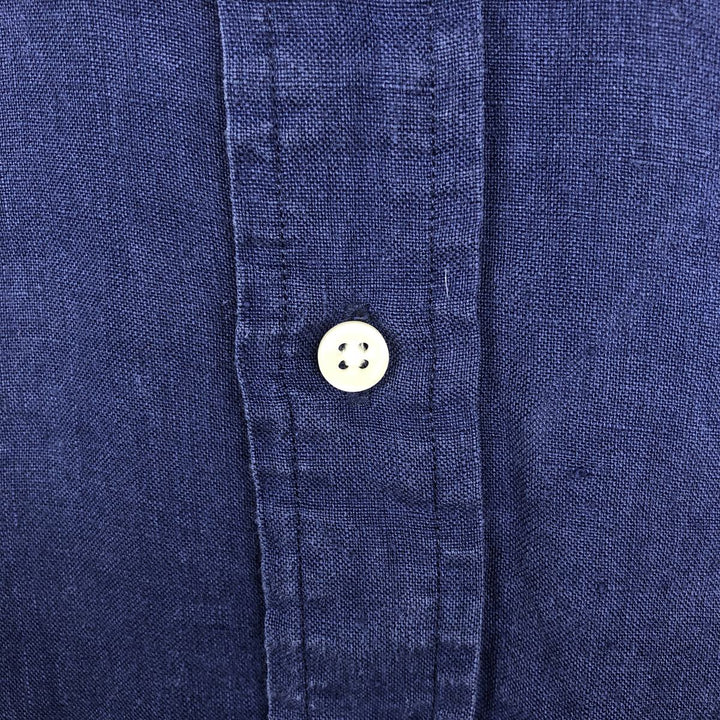 Ralph Lauren short sleeve linen button down shirt, men's size XL linen navy blue type Vintage Second Hand