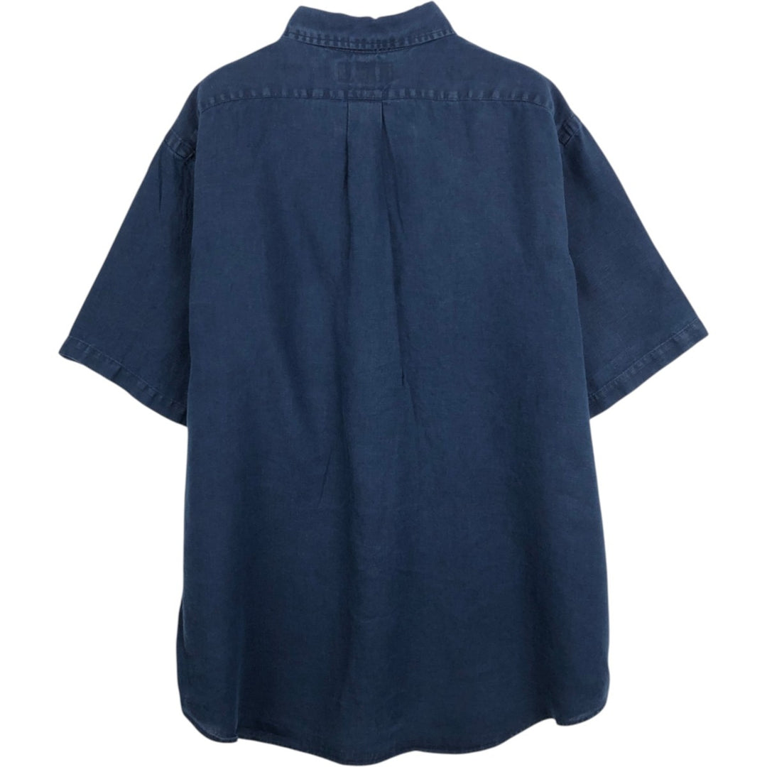 Ralph Lauren Classic Fit Short Sleeve Linen Button Down Shirt Men's XL linen navy blue type Vintage Second Hand