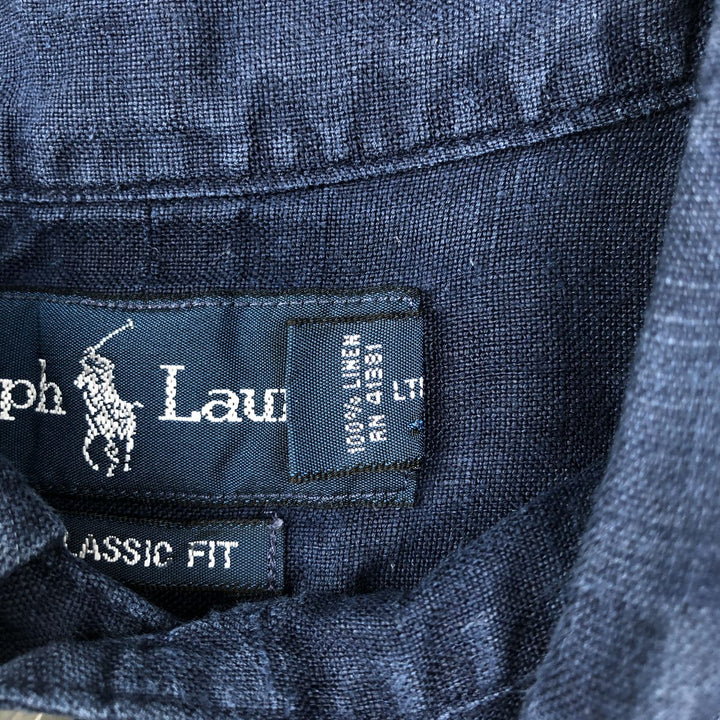 Ralph Lauren Classic Fit Short Sleeve Linen Button Down Shirt Men's XL linen navy blue type Vintage Second Hand