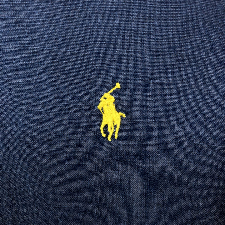 Ralph Lauren Classic Fit Short Sleeve Linen Button Down Shirt Men's XL linen navy blue type Vintage Second Hand