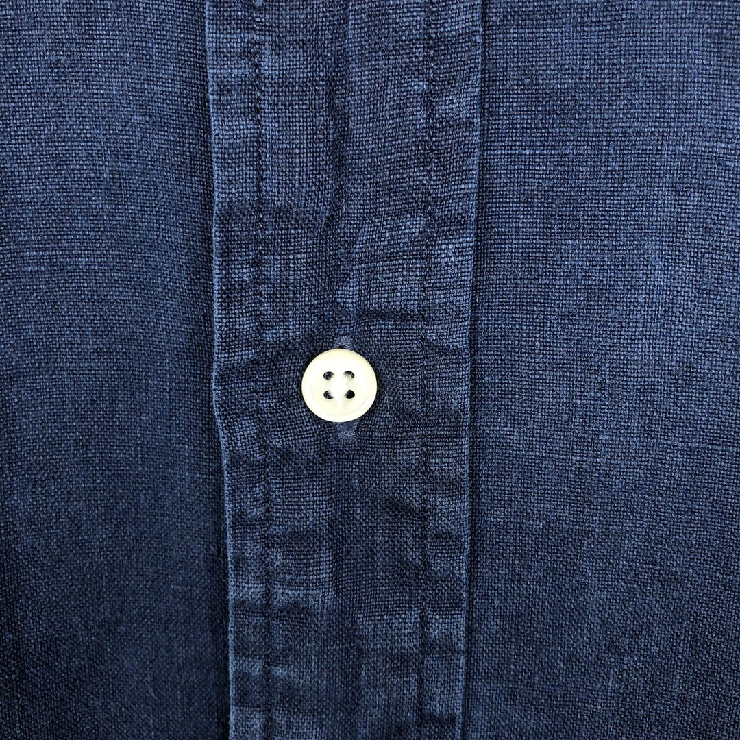 Ralph Lauren Classic Fit Short Sleeve Linen Button Down Shirt Men's XL linen navy blue type Vintage Second Hand