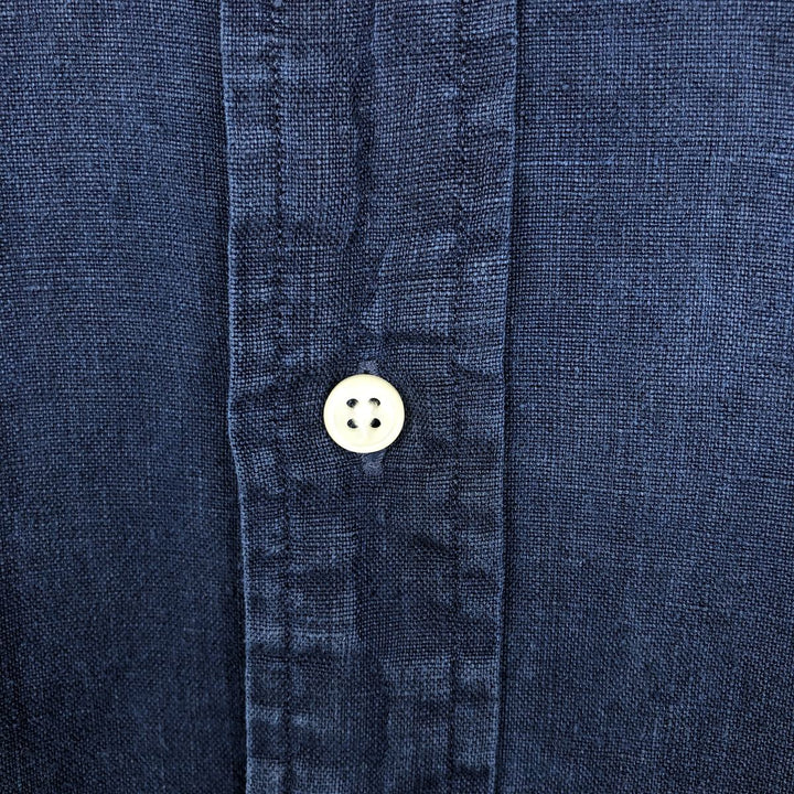 Ralph Lauren Classic Fit Short Sleeve Linen Button Down Shirt Men's XL linen navy blue type Vintage Second Hand