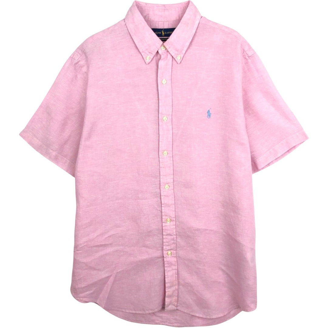 Ralph Lauren Classic Fit Short Sleeve Linen Button Down Shirt Men's Size L linen pink type Vintage Second Hand