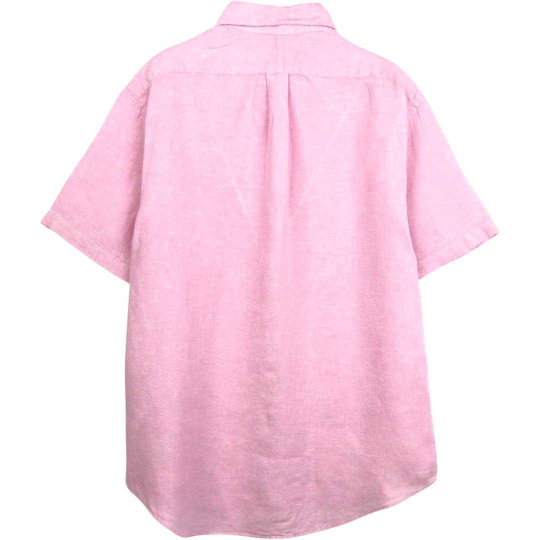 Ralph Lauren Classic Fit Short Sleeve Linen Button Down Shirt Men's Size L linen pink type Vintage Second Hand