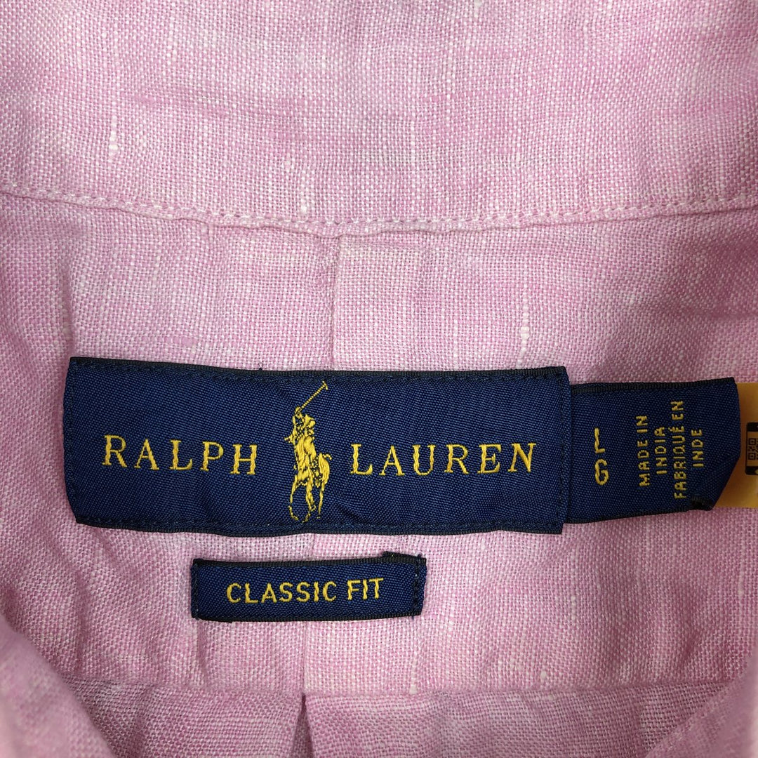 Ralph Lauren Classic Fit Short Sleeve Linen Button Down Shirt Men's Size L linen pink type Vintage Second Hand