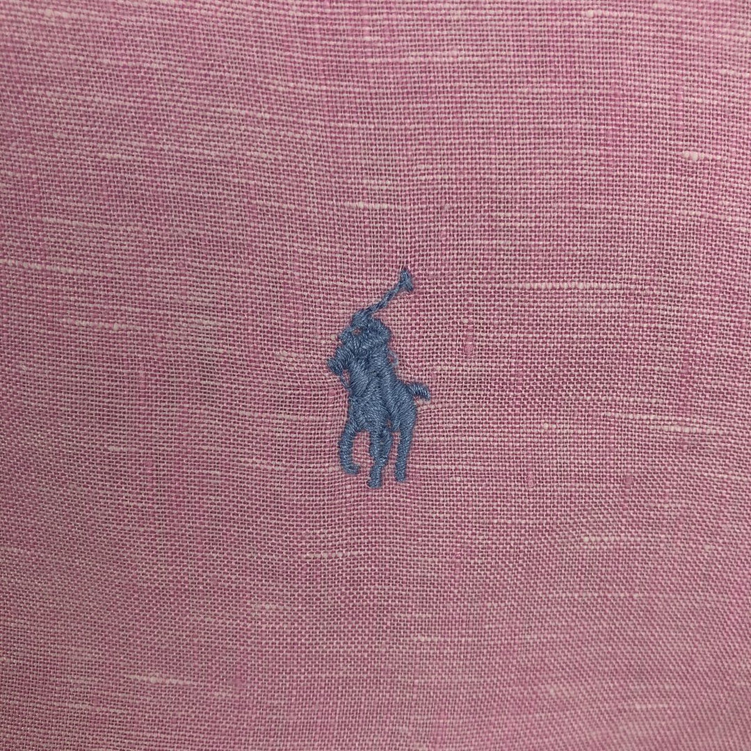 Ralph Lauren Classic Fit Short Sleeve Linen Button Down Shirt Men's Size L linen pink type Vintage Second Hand