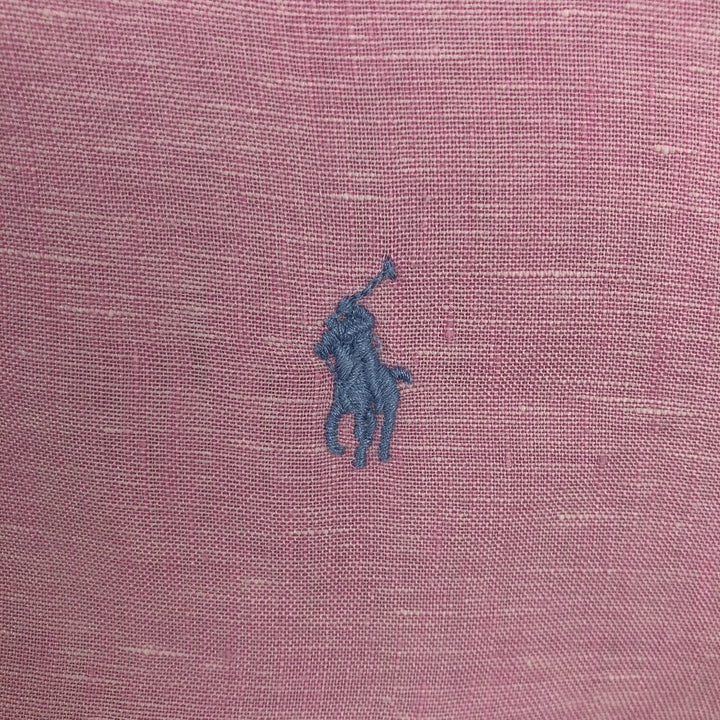 Ralph Lauren Classic Fit Short Sleeve Linen Button Down Shirt Men's Size L linen pink type Vintage Second Hand