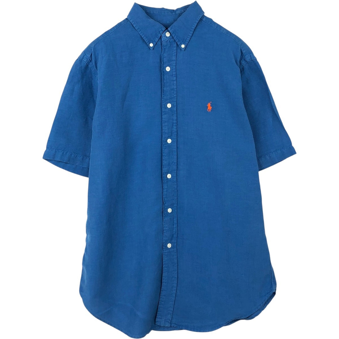 Ralph Lauren Classic Fit short sleeve linen button down shirt, men's size M linen blue type Vintage Second Hand