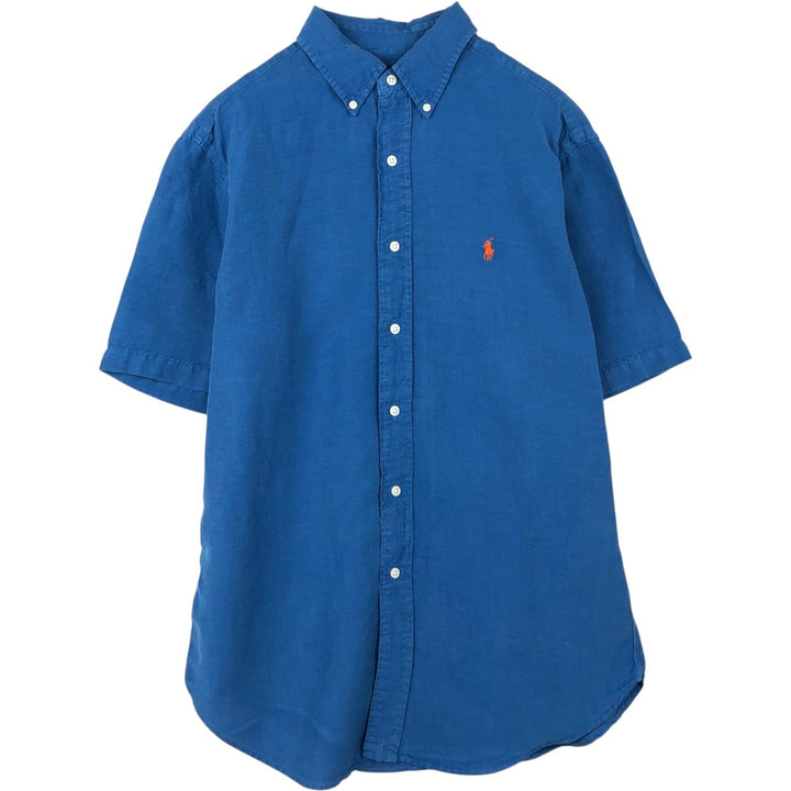 Ralph Lauren Classic Fit short sleeve linen button down shirt, men's size M linen blue type Vintage Second Hand