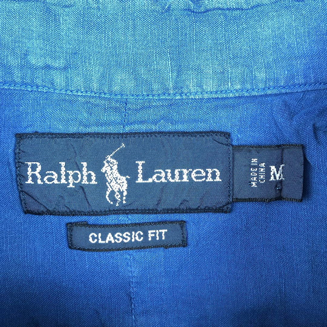 Ralph Lauren Classic Fit short sleeve linen button down shirt, men's size M linen blue type Vintage Second Hand
