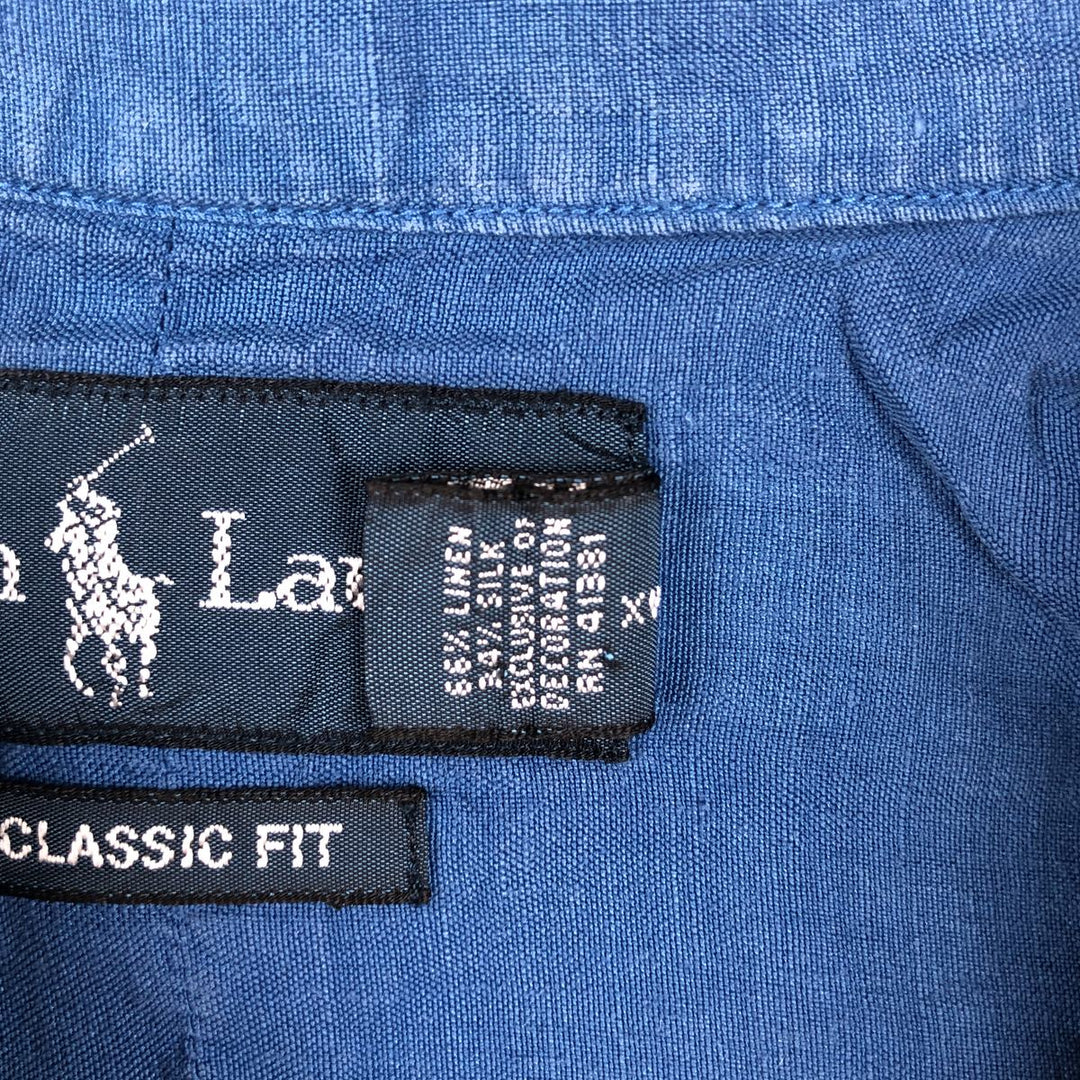 Ralph Lauren Classic Fit short sleeve linen button down shirt, men's size M linen blue type Vintage Second Hand