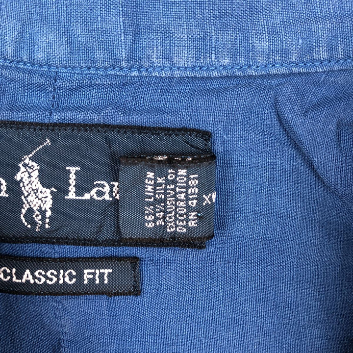 Ralph Lauren Classic Fit short sleeve linen button down shirt, men's size M linen blue type Vintage Second Hand