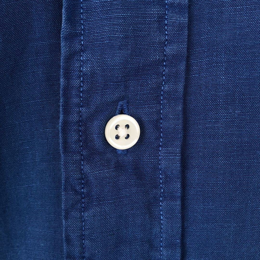 Ralph Lauren Classic Fit short sleeve linen button down shirt, men's size M linen blue type Vintage Second Hand