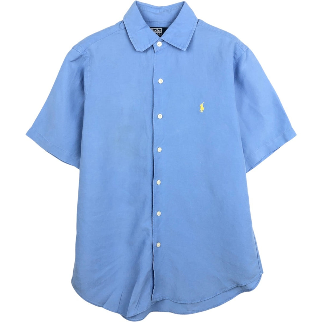 Ralph Lauren POLO by Ralph Lauren Short-Sleeve Linen Shirt, Men's Size M (approx.) linen Blue type light blue Vintage Second Hand
