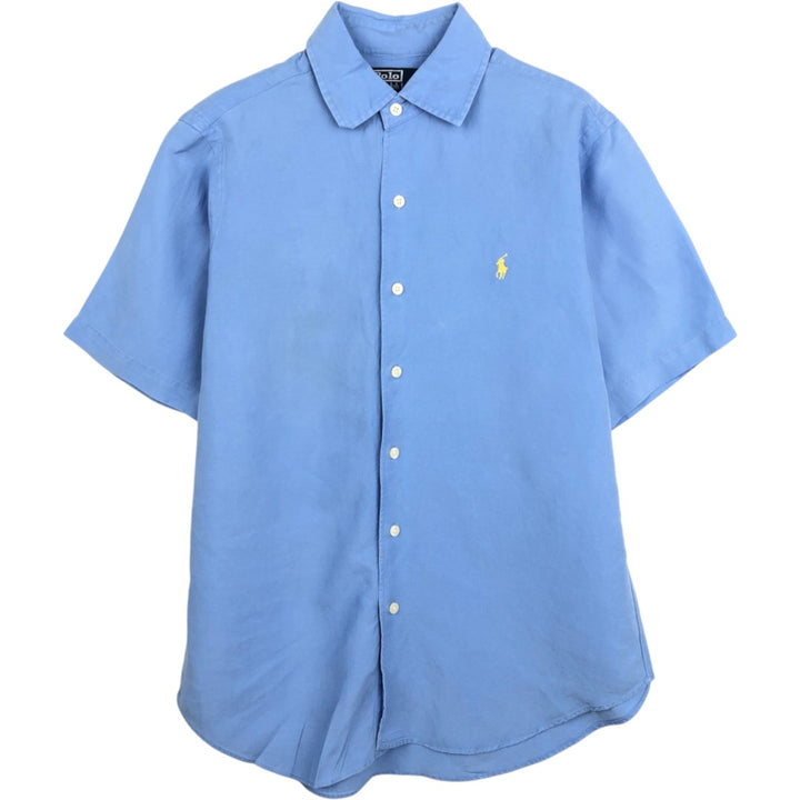 Ralph Lauren POLO by Ralph Lauren Short-Sleeve Linen Shirt, Men's Size M (approx.) linen Blue type light blue Vintage Second Hand