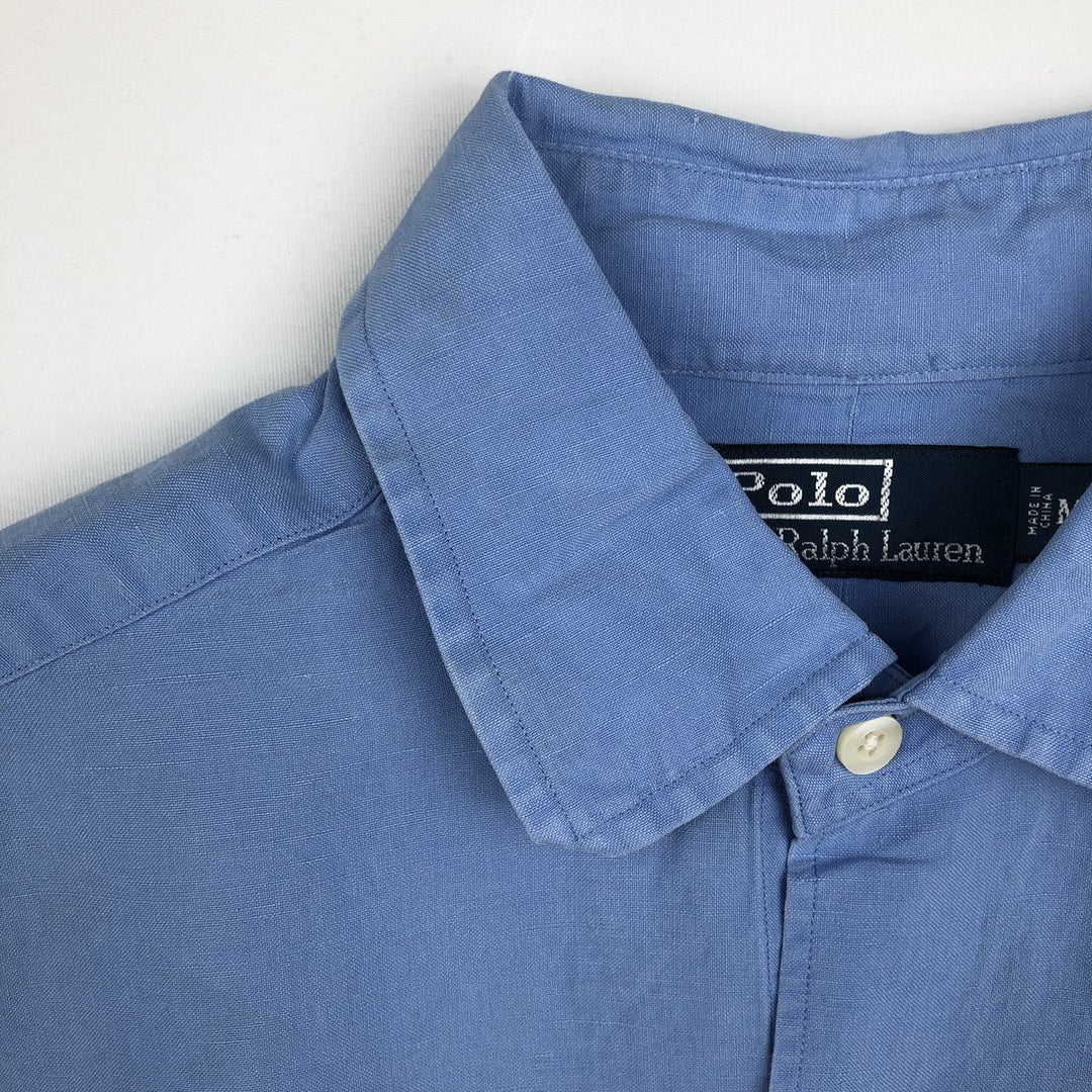 Ralph Lauren POLO by Ralph Lauren Short-Sleeve Linen Shirt, Men's Size M (approx.) linen Blue type light blue Vintage Second Hand