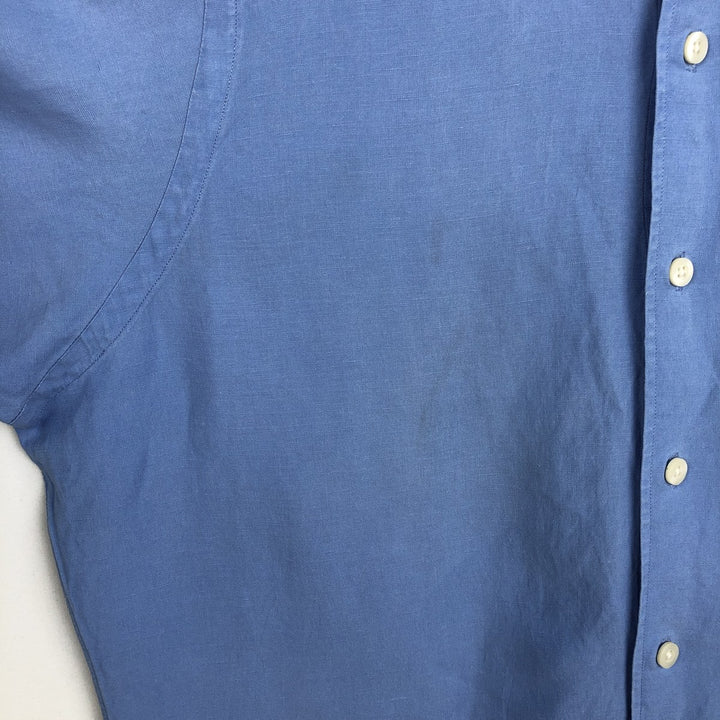 Ralph Lauren POLO by Ralph Lauren Short-Sleeve Linen Shirt, Men's Size M (approx.) linen Blue type light blue Vintage Second Hand