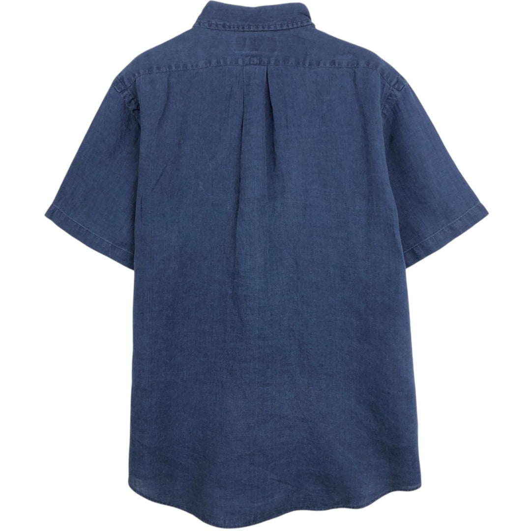 Ralph Lauren Custom Fit Short Sleeve Linen Button-Down Shirt, Men's Size L linen navy blue type Vintage Second Hand
