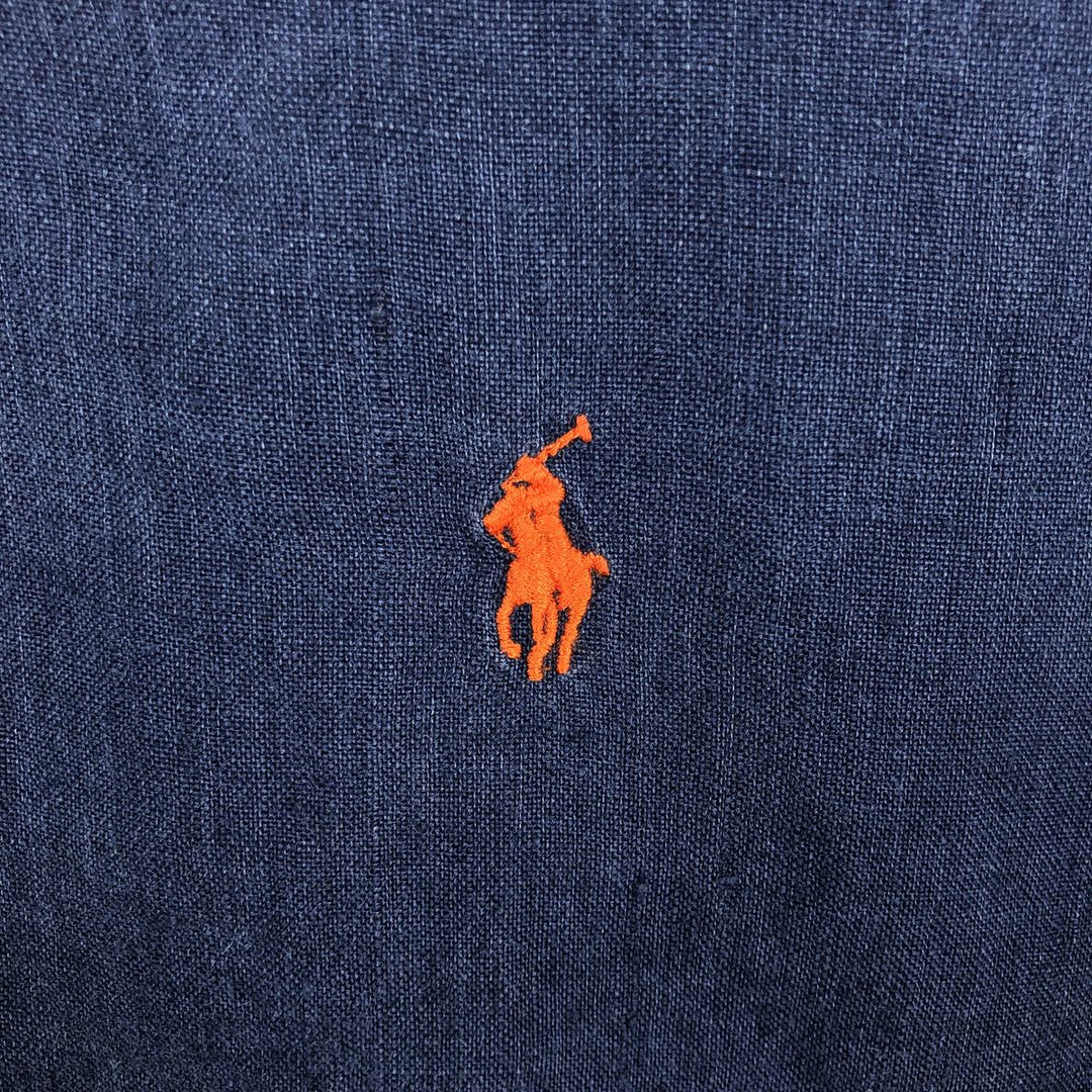 Ralph Lauren Custom Fit Short Sleeve Linen Button-Down Shirt, Men's Size L linen navy blue type Vintage Second Hand