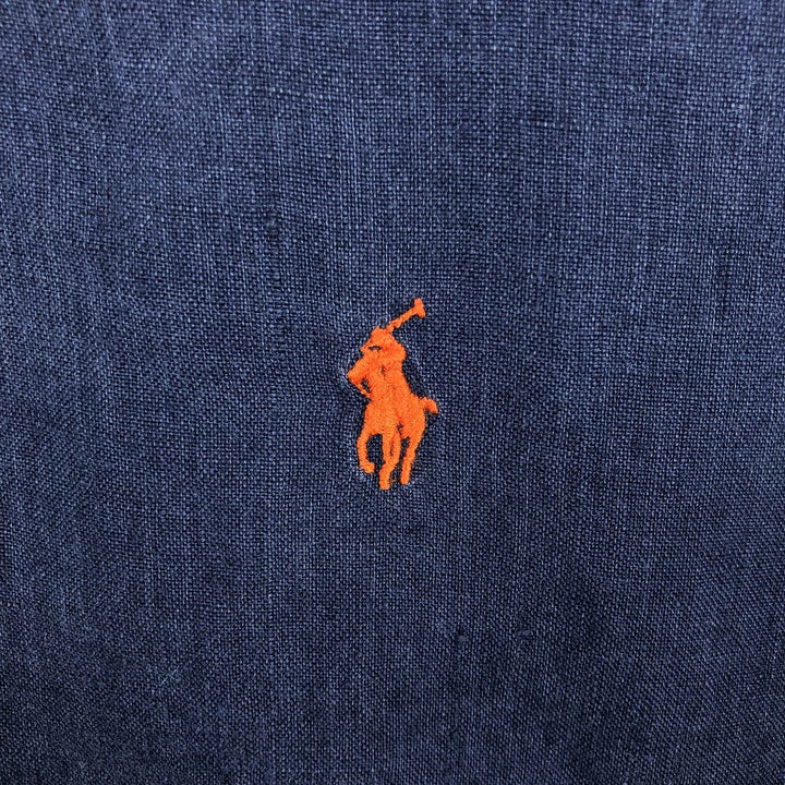 Ralph Lauren Custom Fit Short Sleeve Linen Button-Down Shirt, Men's Size L linen navy blue type Vintage Second Hand