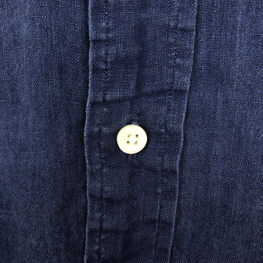 Ralph Lauren Custom Fit Short Sleeve Linen Button-Down Shirt, Men's Size L linen navy blue type Vintage Second Hand
