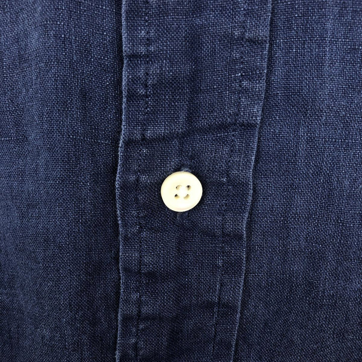 Ralph Lauren Custom Fit Short Sleeve Linen Button-Down Shirt, Men's Size L linen navy blue type Vintage Second Hand
