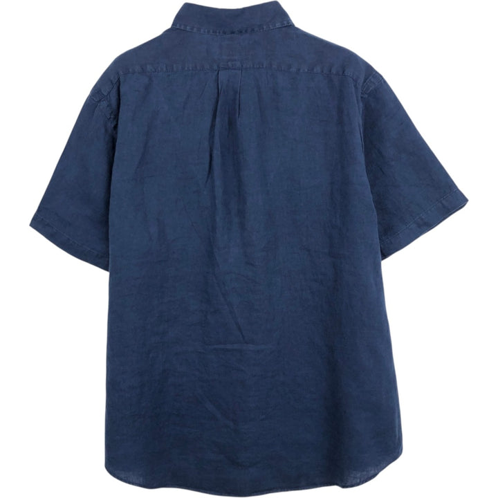 Ralph Lauren Classic Fit Short Sleeve Linen Button Down Shirt Men's Size L linen navy blue type Vintage Second Hand