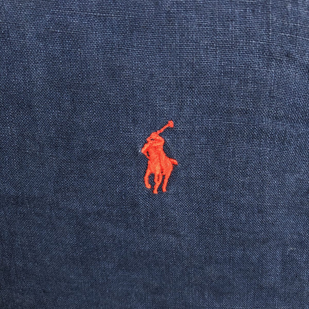 Ralph Lauren Classic Fit Short Sleeve Linen Button Down Shirt Men's Size L linen navy blue type Vintage Second Hand