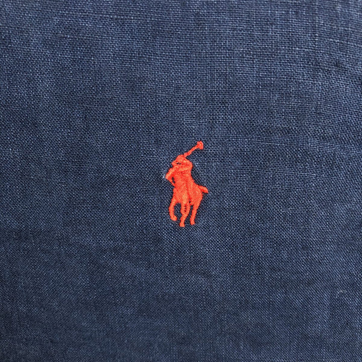 Ralph Lauren Classic Fit Short Sleeve Linen Button Down Shirt Men's Size L linen navy blue type Vintage Second Hand