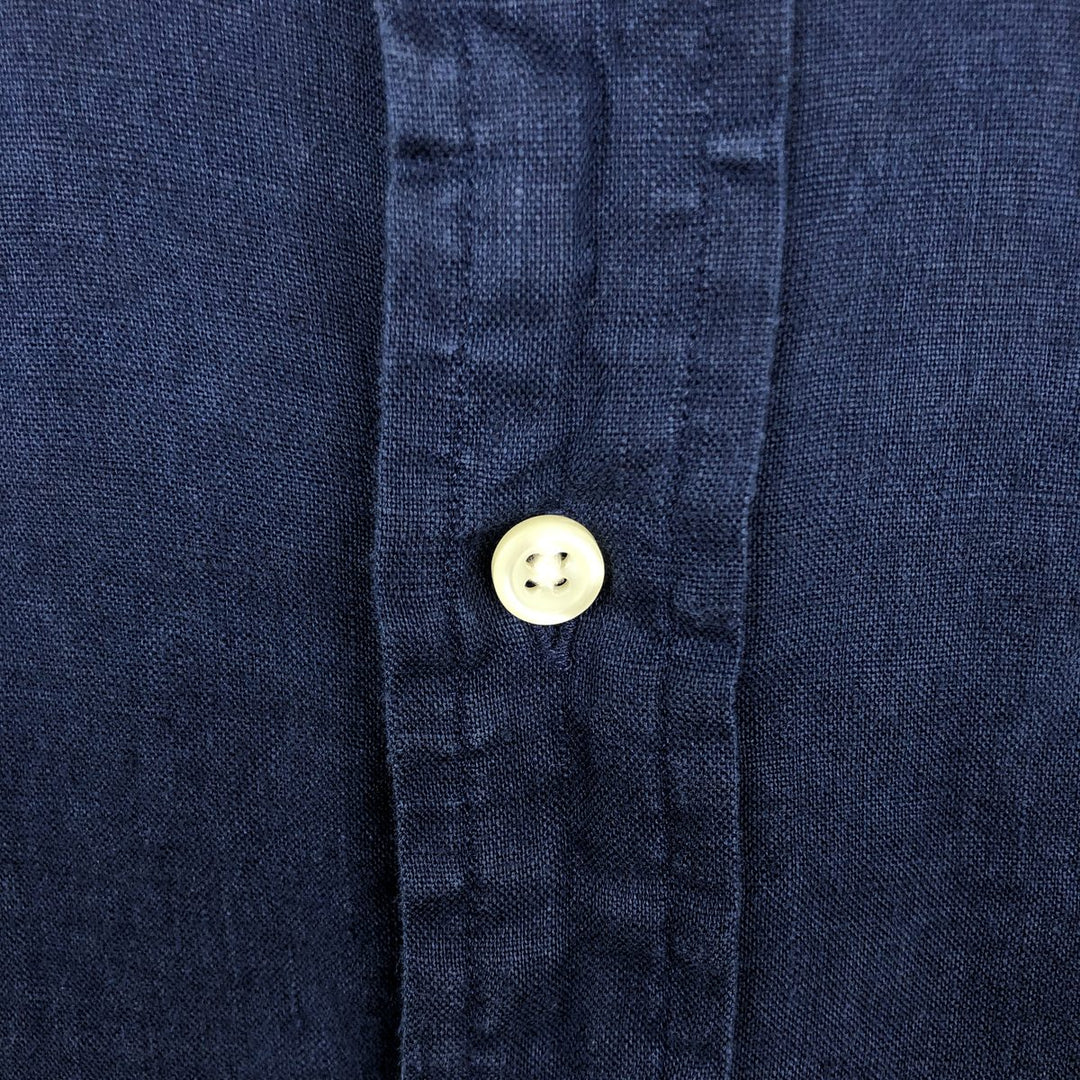 Ralph Lauren Classic Fit Short Sleeve Linen Button Down Shirt Men's Size L linen navy blue type Vintage Second Hand