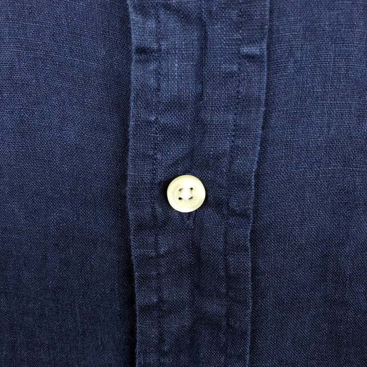 Ralph Lauren Classic Fit Short Sleeve Linen Button Down Shirt Men's Size L linen navy blue type Vintage Second Hand