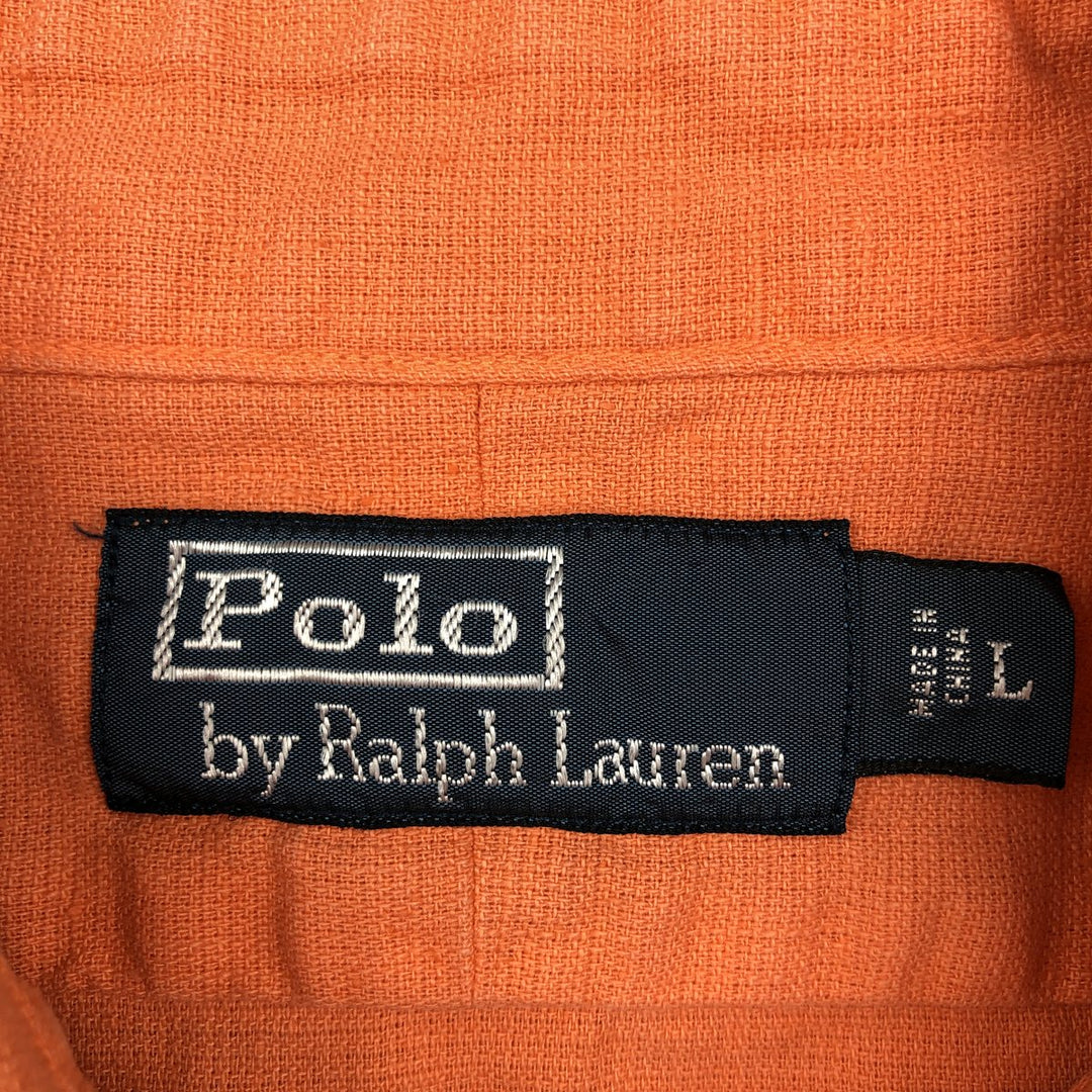 Ralph Lauren POLO by Ralph Lauren short sleeve linen shirt, men's size L linen orange type Vintage Second Hand