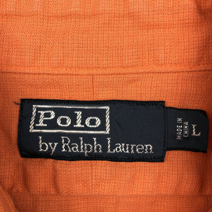 Ralph Lauren POLO by Ralph Lauren short sleeve linen shirt, men's size L linen orange type Vintage Second Hand