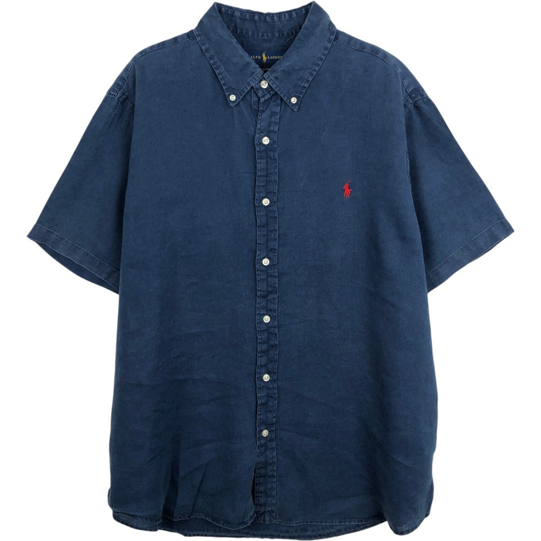 Ralph Lauren POLO RALPH LAUREN CLASSIC FIT Short-Sleeve Linen Button-Down Shirt, Men's Size XXL (approx.) unclear navy blue type Vintage Second Hand