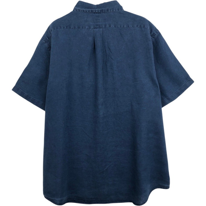 Ralph Lauren POLO RALPH LAUREN CLASSIC FIT Short-Sleeve Linen Button-Down Shirt, Men's Size XXL (approx.) unclear navy blue type Vintage Second Hand