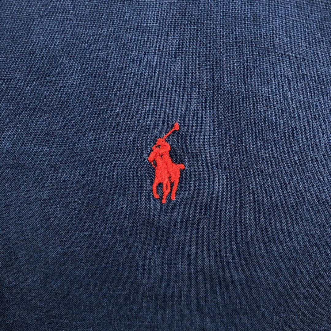 Ralph Lauren POLO RALPH LAUREN CLASSIC FIT Short-Sleeve Linen Button-Down Shirt, Men's Size XXL (approx.) unclear navy blue type Vintage Second Hand