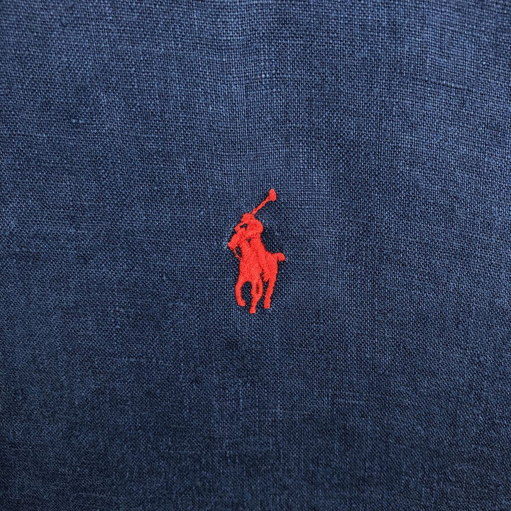 Ralph Lauren POLO RALPH LAUREN CLASSIC FIT Short-Sleeve Linen Button-Down Shirt, Men's Size XXL (approx.) unclear navy blue type Vintage Second Hand