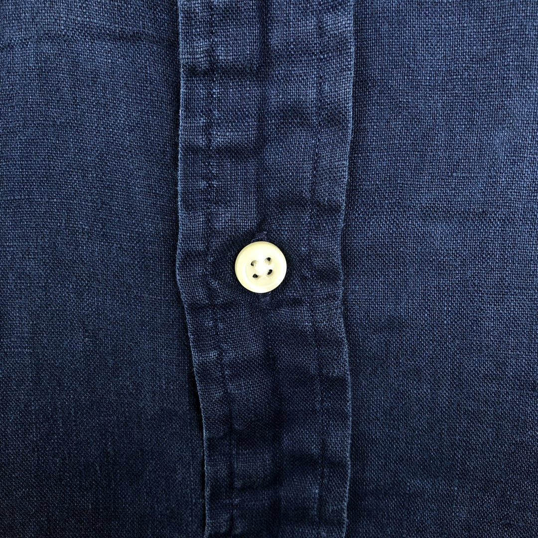 Ralph Lauren POLO RALPH LAUREN CLASSIC FIT Short-Sleeve Linen Button-Down Shirt, Men's Size XXL (approx.) unclear navy blue type Vintage Second Hand