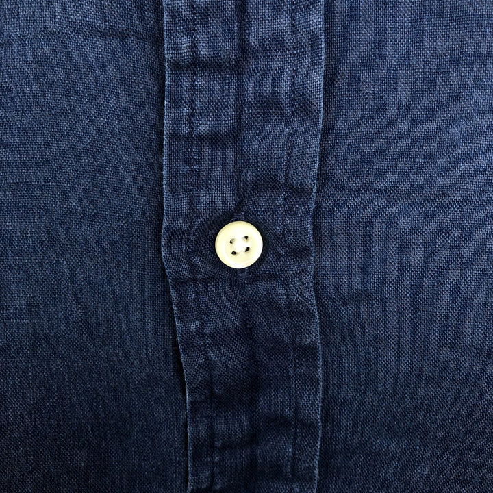 Ralph Lauren POLO RALPH LAUREN CLASSIC FIT Short-Sleeve Linen Button-Down Shirt, Men's Size XXL (approx.) unclear navy blue type Vintage Second Hand