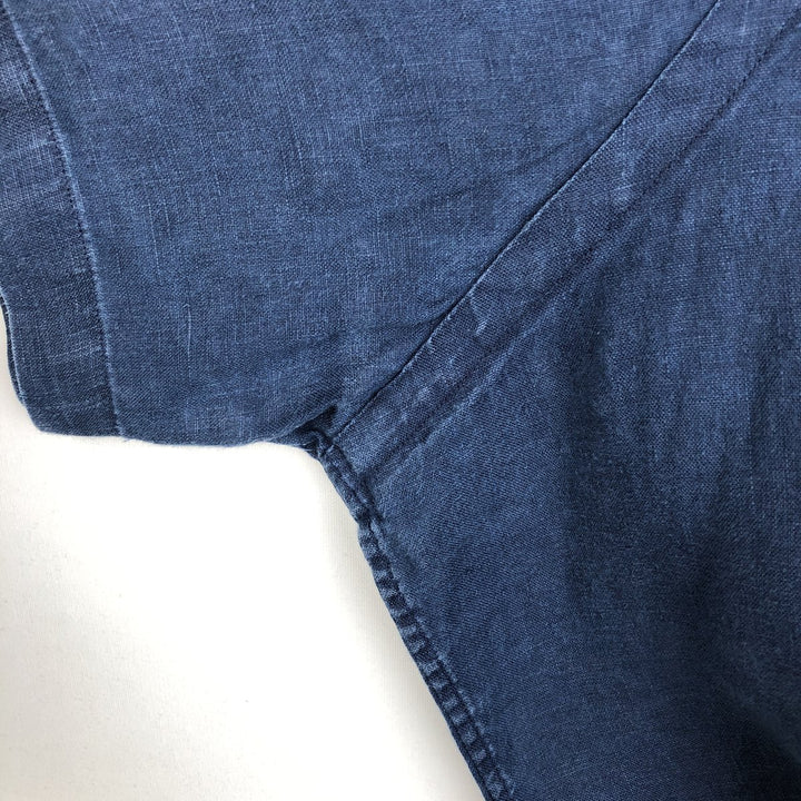 Ralph Lauren POLO RALPH LAUREN CLASSIC FIT Short-Sleeve Linen Button-Down Shirt, Men's Size XXL (approx.) unclear navy blue type Vintage Second Hand