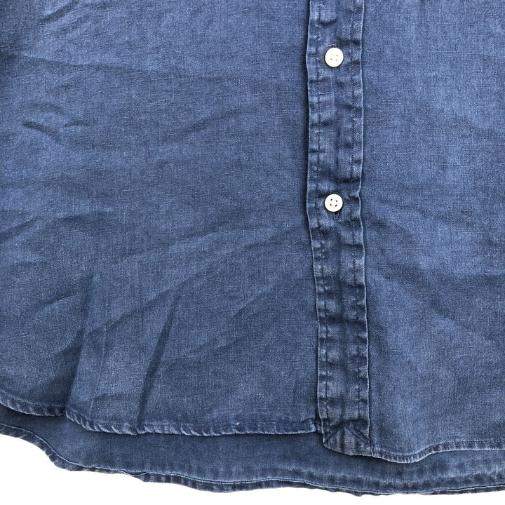 Ralph Lauren POLO RALPH LAUREN CLASSIC FIT Short-Sleeve Linen Button-Down Shirt, Men's Size XXL (approx.) unclear navy blue type Vintage Second Hand