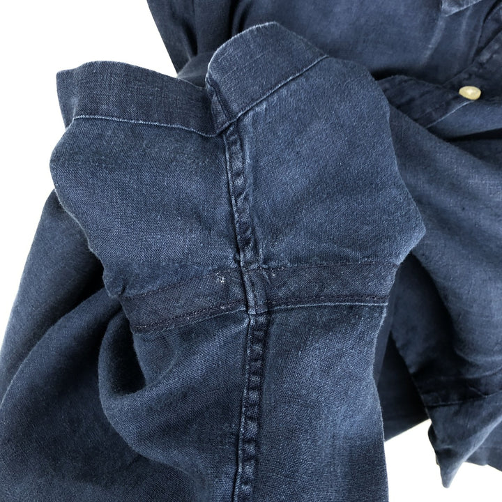Ralph Lauren POLO RALPH LAUREN CLASSIC FIT Short-Sleeve Linen Button-Down Shirt, Men's Size XXL (approx.) unclear navy blue type Vintage Second Hand