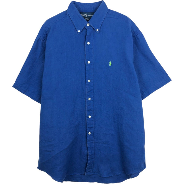 Ralph Lauren BLAKE short sleeve linen button down shirt, men's size L linen blue type Vintage Second Hand