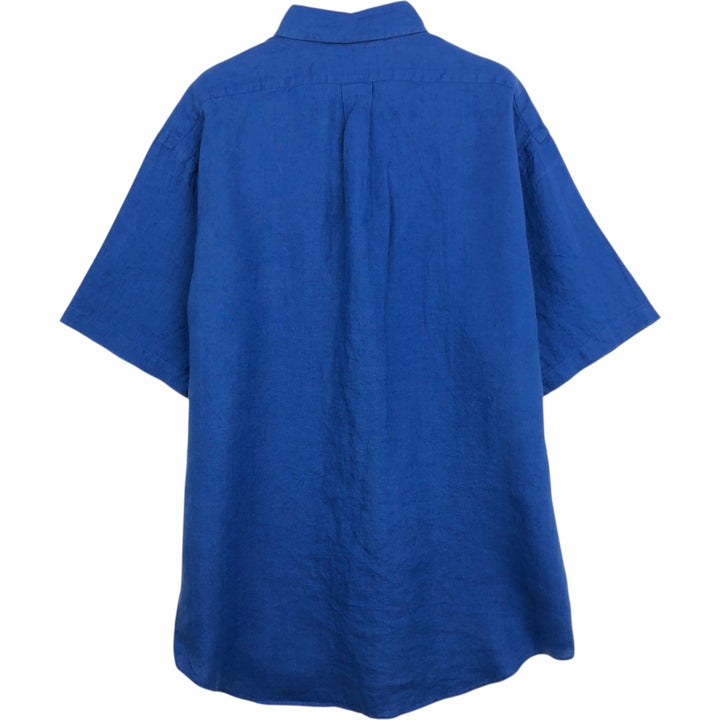 Ralph Lauren BLAKE short sleeve linen button down shirt, men's size L linen blue type Vintage Second Hand