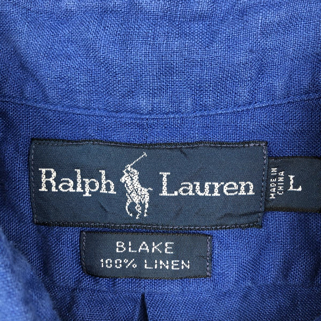 Ralph Lauren BLAKE short sleeve linen button down shirt, men's size L linen blue type Vintage Second Hand