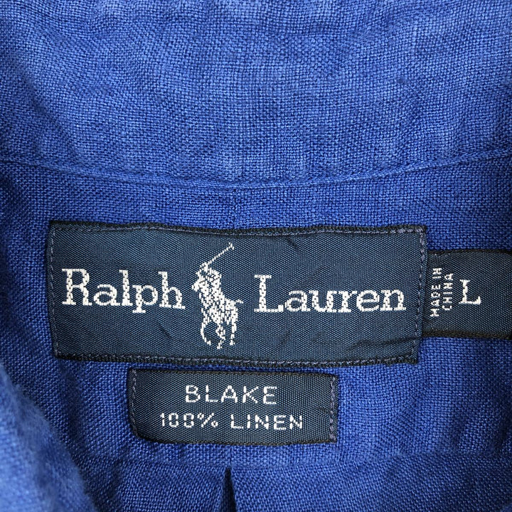 Ralph Lauren BLAKE short sleeve linen button down shirt, men's size L linen blue type Vintage Second Hand